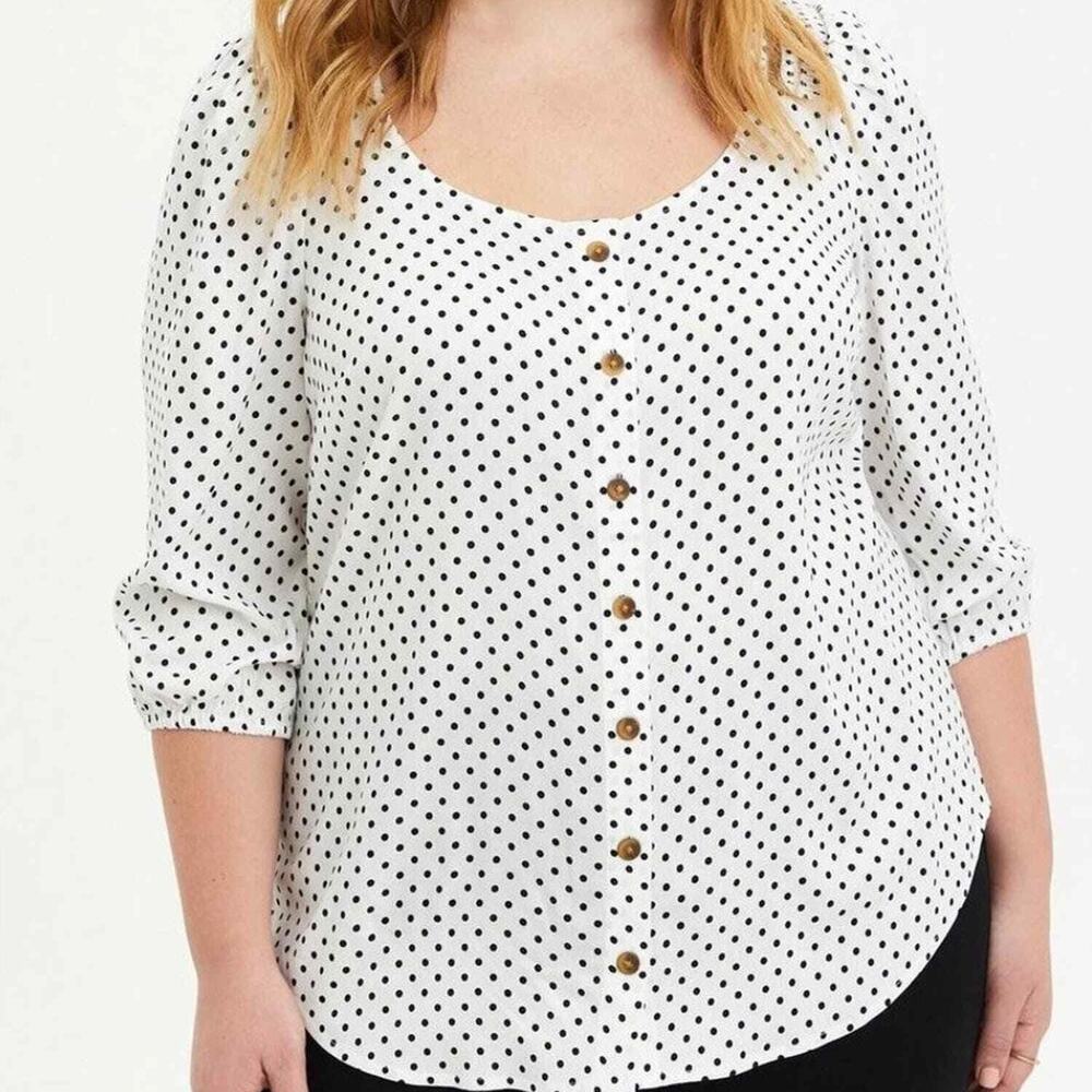 Torrid Slub Polka Dot Button Front Top Plus Size 4X Classic Preppy Minimalist